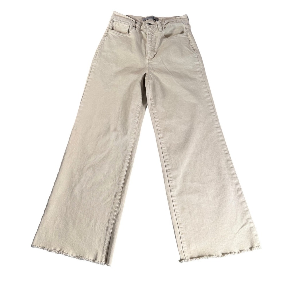 Joes Jeans Womens High Rise Wide Leg Raw Hem Tan Beige Denim Pants Size 27